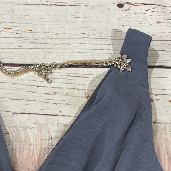 Jenny Packham Chiffon Rhinestone necklace Maxi Dress Gown Blue JP1005 NWT - Picture 11 of 11